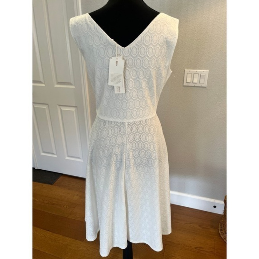 NWT Retro Lace Swing Dress Ivory Bow Waist Boat Neck A Line Bridal Cocktail M - Picture 14 of 17